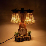 小提琴带时钟木质台灯 创意居家装饰个性卧室床头灯摆件