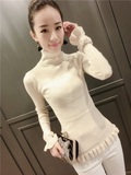 秋冬季毛衣2016韩版女装荷叶边短款紧身显瘦线衣高领套头针织衫