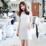 2016夏装新款韩版修身包臀无袖蕾丝中长款连衣裙女 蕾丝打底衫潮