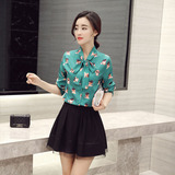 2016秋季新款韩版气质修身女装两件套长袖衬衫半身短裙套装