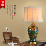 现代中式陶瓷台灯新古典花鸟陶瓷台灯美式客厅卧室装饰手绘铜台灯
