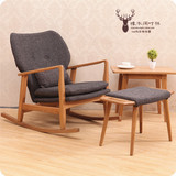 白橡实木单人沙发摇椅躺椅 实木布艺休闲咖啡椅户外阳台北欧