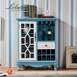 丽卢地中海做旧彩绘实木装饰红酒柜组合美式简约客厅展示柜餐边柜