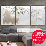 现代简约装饰画客厅沙发背景墙画立体浮雕三联无框挂画3D手工壁画