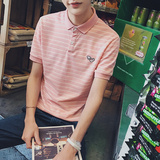 夏季短袖T恤男士小翻领半袖体恤韩版修身潮流学生条纹Polo衫衣服