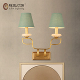 现代中国风田园全铜玉石床头壁灯美式卧室简欧书房新中式纯铜灯具
