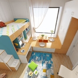儿童床子母床榻榻米上下床1.5m储物床多功能升降桌书桌高箱飘窗柜