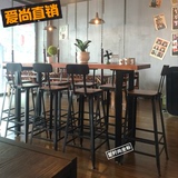 美式复古铁艺实木吧台桌家用简易客厅餐厅酒吧咖啡厅高脚桌椅组合