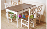 地中海实木餐桌椅组合松木欧式桌彩色咖啡桌书桌饭桌电脑桌学习桌