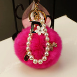 韩国优质超大獭兔毛球汽车挂件钥匙扣女珍珠挂坠创意包包挂件包邮