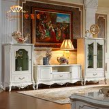 欧式电视柜 法式地柜高低组合柜 雕花酒柜 1.6米象牙白电视柜组合