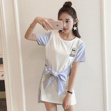 2016夏季新款直筒带袖连衣裙淑女款韩版衬衫修身a型有袖运动裙子