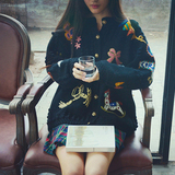 韩版秋冬季新款女装可爱卡通手工绣花甜美针织毛衣开衫外套学院风