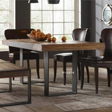美式复古做旧铁艺实木餐桌椅组合6人家用饭桌简约餐厅咖啡厅桌椅