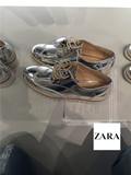 香港正品代购ZARA新款金属色圆头厚底系带布洛克平底女鞋1339/101