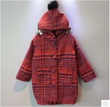 2015韩版童装韩国童装女童秋冬季新款复古中长款连帽毛呢长袖外套
