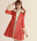 2016韩版冬装新款女装修身红色毛呢加厚外套女装羊毛毛领呢子大衣