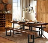 实木家具原木餐桌复古铁艺实木餐桌多人组合长凳美式乡村北欧桌椅