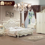 欧式床法式双人实木雕花真皮床 1.8米公主婚床白色新款特价床家具