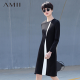初上市价179元#Amii[极简主义]春撞色连衣裙长袖拼接中长款裙子