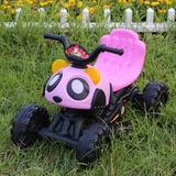 粉熊猫童车充电儿童电动摩托可骑可坐宝宝小孩三轮车四轮车电瓶车