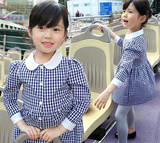 【天天特价】纯棉格子衬衫新款女童儿童韩版长袖2015春秋连衣裙