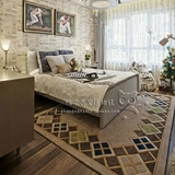 新中式古典格子地毯客厅茶几地毯卧室床边手工腈纶地毯定制特价