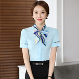 酒店工作服夏装女士职业衬衫餐厅服务员短袖客服前台工装空姐制服
