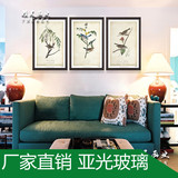 美式客厅沙发卧室书房乡村进口花卉有框壁画墙画组合三联挂画花鸟