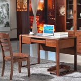 现代中式实木台式电脑桌 橡胶木胡桃色写字台办公桌组合书房书桌
