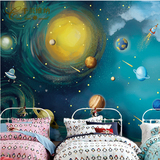 千贝卡通墙纸 幼儿园早教3d手绘星空宇宙壁纸 儿童房卧室大型壁画