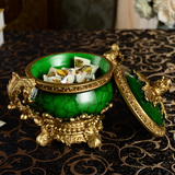 欧式复古高挡客厅家居装饰品珠宝收纳盒翡翠绿树脂糖果首饰罐摆件