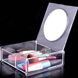 生活用品 欧式家居1027B化妆盒透明塑料收纳盒带镜子亚克力首饰盒