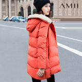 Amii女装旗舰店艾米冬装新款时尚两面穿撞色大码连帽羽绒服外套