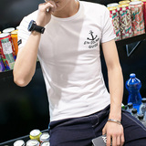 夏装短袖T恤男士圆领体恤学生青少年韩版修身印花半袖潮流上衣服