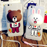 韩国line可妮兔小熊挂绳iphone6/6plus手机壳苹果6s布朗熊情侣套