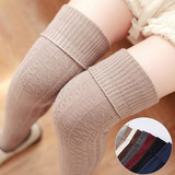 秋冬季美腿袜针织长筒 全棉过膝袜女蕾丝高筒保暖袜子护膝袜套