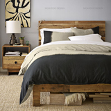 北欧家居床乡村宜家做旧橡木床美式全实木床韩式床双人床回收松木