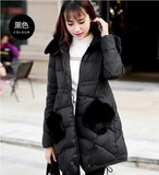 2015女式冬装新款 韩版大口袋中长款显瘦外套卡兔毛 大码羽绒服