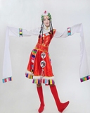 圣诞节藏族舞蹈服装冬季新款 女长水袖锅庄演出服大摆裙辫子头饰
