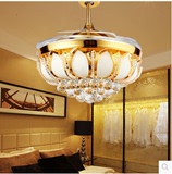LED客厅卧室餐厅餐吊灯隐形金色水晶时尚吊扇灯风扇灯42寸32寸