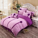 韩版床裙四件套韩式纯色田园公主紫色床罩床套六八件套1.5/1.8m床