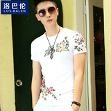 2016夏季韩版印花纯棉男士圆领修身短袖t恤男青年刺绣中国风体恤
