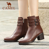 Camel/骆驼女靴 时尚优雅  头层牛皮小圆头女靴中筒靴
