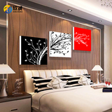 现代客厅装饰画无框画家居卧室餐厅玄关挂画壁画黑白红发财树三联