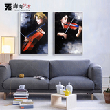 纯手绘拉提琴人物印象油画客厅背景墙抽象人物装饰挂画组合三拼画