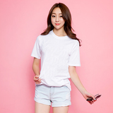 日系韩版纯色T恤女 学生情侣青少年纯棉短袖打底衫简约男女T恤