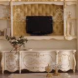 法式实木雕花电视柜组合 欧式豪华客厅家具 白色彩绘描金酒柜地柜