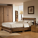 韩式榆木卧室家具双人床带储物抽屉鸡翅木1.8米大床实木1.5米婚床