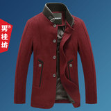 男桂坊2014新款冬装外套中长款修身韩版羊毛呢子大衣男装呢大衣潮